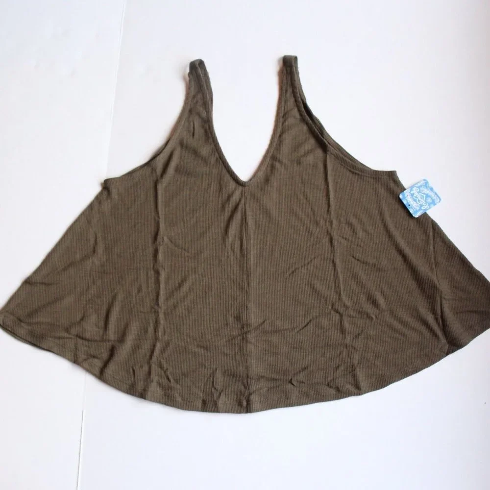 Free People Dani Tank Top Army Green V-Neck NEW X-Small XS